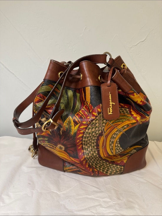 Salvatore Ferragamo Handbags - Salvatore Ferragamo tropical flower print gold hardware drawstring bag